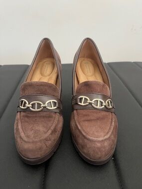 Ganni Bernini Brown Suede Chain-Trim Loafers